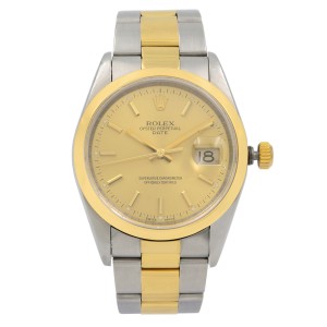 Rolex Date 18K Yellow Gold Steel Champagne Dial Automatic Unisex Watch 15223 