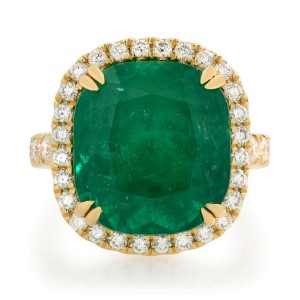 18K Yellow Gold Cushion 9.88ct Green Emerald Diamond Halo Engagement Ring SZ 6