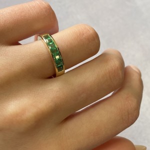 Rachel Koen 14K Yellow Gold Green Emerald Band Ring 0.81cttw Size 6