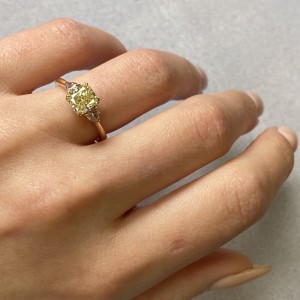Rachel Koen 18K Yellow Gold Asscher and Pear Shaped Three- Stone Ring 1.37cttw