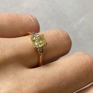 Rachel Koen 18K Yellow Gold Asscher and Pear Shaped Three- Stone Ring 1.37cttw