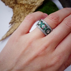 Rachcel Koen Platinum Green Emerald Diamond Eternity Set Of 3 Ring Size 6 