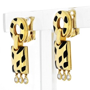 Cartier 18K Yellow Gold Spotted Panther Diamond Dangle Earrings 0.45cttw
