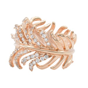 Rachel Koen 18K Rose Gold Diamond Feather Statement Ring 1.24Cttw Size 6