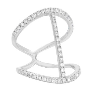 Rachel Koen 14K White Gold Diamond Double Band Ladies 0.64cttw Ring Size 6.5