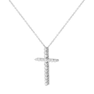Rachel Koen 18K White Gold Diamond Ladies Cross Pendant Necklace 0.50cttw