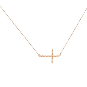 Rachel Koen 14K Rose Gold Diamond Ladies Side-Way Cross Necklace 0.28cttw