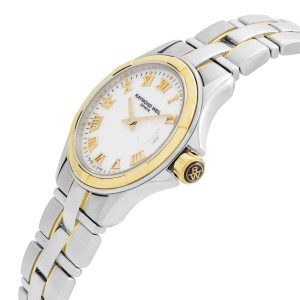 Raymond Weil Parsifal 18k Gold Steel White Roman Dial Ladies Watch 9460-SG-00308