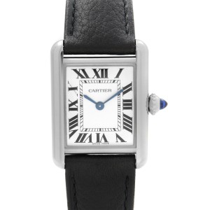 Cartier Tank Must Steel Silver Dial Leather Strap Ladies Quartz Watch 