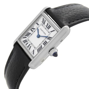 Cartier Tank Must Steel Silver Dial Leather Strap Ladies Quartz Watch 