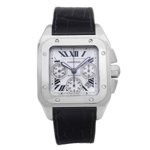 Cartier Santos 100 XL Steel Chronograph Silver Dial Automatic Men Watch 