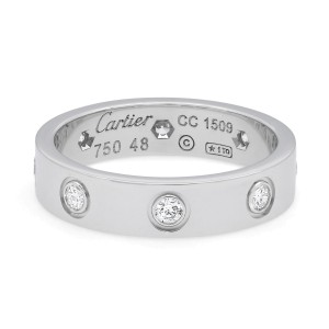 Cartier Love Diamond Wedding Band Ring 18K White Gold 0.19Cttw Size 4.5