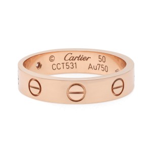 Cartier Love One Diamond Wedding Band Ring 18K Rose Gold Size 50 US 5.5 