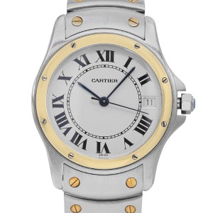 Cartier Santos Ronde 33mm 18k Gold Steel Silver Dial Automatic Watch 