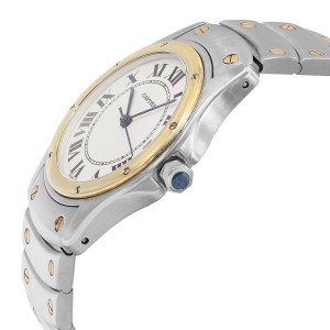 Cartier Santos Ronde 33mm 18k Gold Steel Silver Dial Automatic Watch 