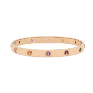 Cartier Love 10 Colored Gemstones Bracelet Bangle 18K Rose Gold Size 18