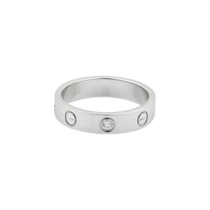Cartier 18k White Gold Mini 1 Diamond Love Ring Size 9