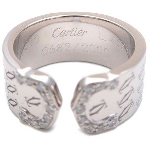 Cartier 2C Happy Birth Day Diamond Ring White Gold #49 US5