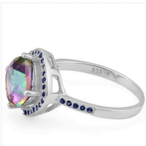 925 Sterling Silver Mystic Gemstone & Blue Sapphire Ring Size 7