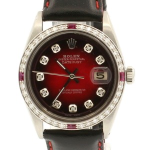 Mens Vintage ROLEX Oyster Perpetual Datejust 36mm Red Vignette Diamond Watch