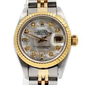 Ladies ROLEX Oyster Perpetual 26mm Gold & Steel Datejust White MOP Dial Diamonds