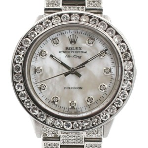 ROLEX Oyster Perpetual AIR KING Steel White MOP Dial Diamond Watch  Ref: 5500