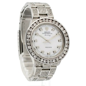 ROLEX Oyster Perpetual AIR KING Steel White MOP Dial Diamond Watch  Ref: 5500