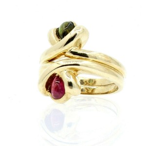 14K YELLOW GOLD GREEN RED STONES LADIES RING SIZE 6.25
