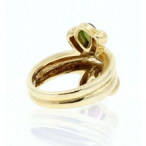 14K YELLOW GOLD GREEN RED STONES LADIES RING SIZE 6.25