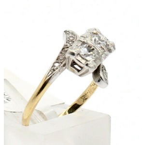 Estate 14k Yellow White gold .75ct Diamonds Ladies Ring Size 4.5