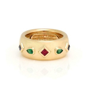 Cartier Byzantine 18k Yellow Gold & Gems 9mm Dome Band Ring Size 52 Paper