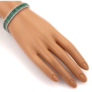 Estate 18.87ct Emerald &Diamond 14k White Gold Wide Flex Bracelet Appraisal