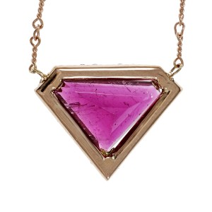 14K Rose Gold with 4.33ct Pink Tourmaline Rubelite & Diamond Pendant Necklace