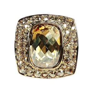 Judith Leiber Gold-Tone Amber & Clear Swarovski Crystal Cabochon Ring Sz 7.5