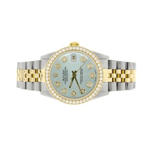 Rolex Datejust 2-Tone 18K Gold/SS Midsize 31mm Womens Watch with Baby Blue Dial & Diamond Bezel