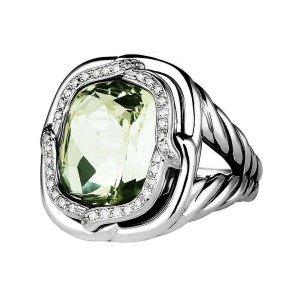 David Yurman Sterling Silver Diamond & Prasiolite Green Topaz Ring