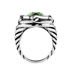 David Yurman Sterling Silver Diamond & Prasiolite Green Topaz Ring