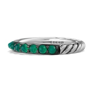 David Yurman 3mm Cable Berries Green Onyx & Sterling Silver Band Ring # 38R, 39R