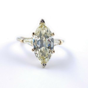 Antique 3.46 tcw Marquise Diamond Three Stone Engagement Ring with Baguettes 14k