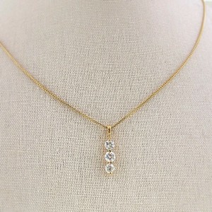 Round Diamond 3 Stone Past Present Future Necklace 1.40 tcw 14 kt Yellow Gold 