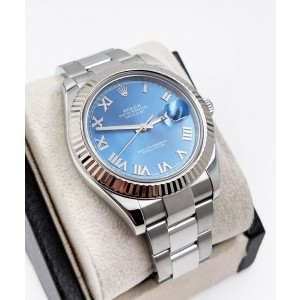 Rolex 116334 Datejust 41 Blue Roman Dial Stainless Steel 18K White Gold Bezel 