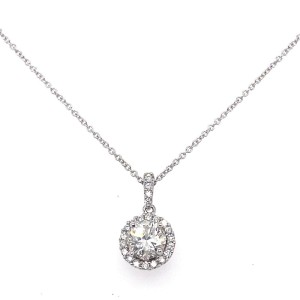 Round Diamond 1.39 tcw Halo Design Pendant Necklace 18' Inch Length White Gold