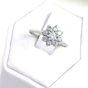 Round Brilliant Diamond Floral Halo 1/2 tcw Engagement Ring 14kt White Gold