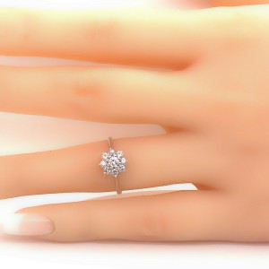 Round Brilliant Diamond Floral Halo 1/2 tcw Engagement Ring 14kt White Gold