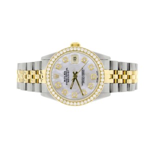 Rolex Datejust 2-Tone 18K Gold/SS Midsize 31mm Womens Watch with White MOP Dial & Diamond Bezel