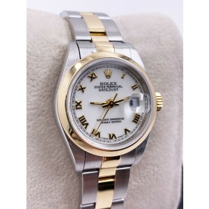 Rolex Ladies Datejust 69163 White Roman Dial 18K Yellow Gold Stainless Steel 
