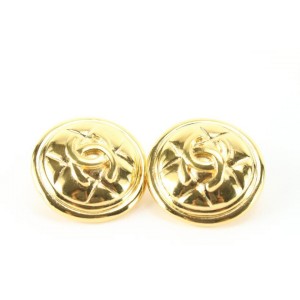 Chanel 24k Gold Plated Quilted CC Logo Earrings 