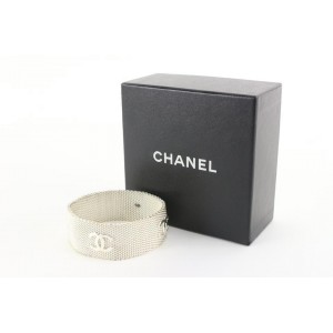 Chanel Silver Mesh Chainlink CC Cuff Bangle Bracelet 