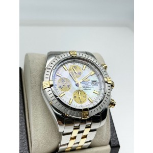 Breitling Chronomat Evolution B13356 MOP Dial 18K Gold Steel Watch
