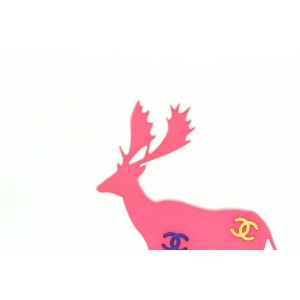 Chanel Pink Christmas Holiday CC Multicolor Reindeer Deer Brooch 